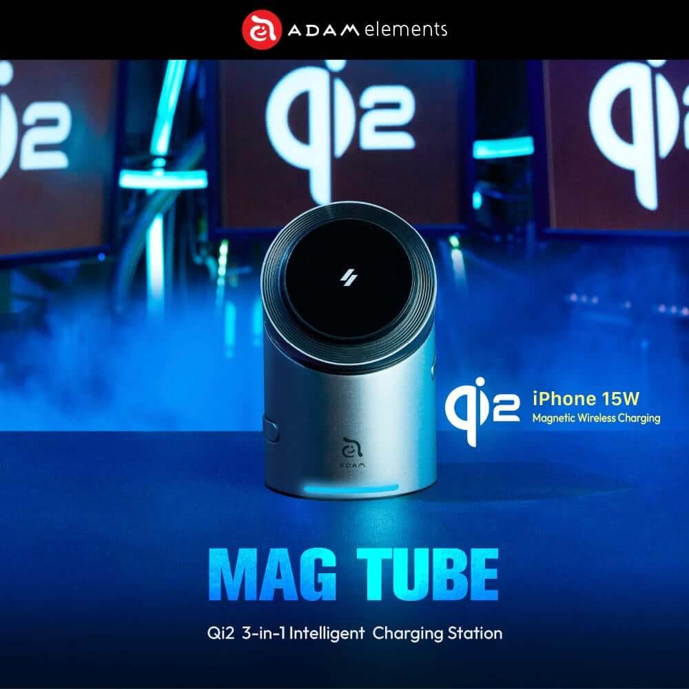 แท่นชาร์จไร้สาย ADAM elements Mag Tube Qi2 3-in-1 Intelligent Charging Station สีดำ